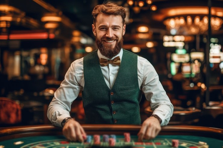 Studio live casino singa slot dengan dealer profesional dan multi-kamera selama acara game langsung